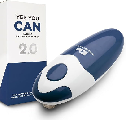 Kitchen Mama Auto 2.0 Electric Can Opener: Blade Opens Almost Any Can Pop or Soda Can - Automatic, Hands Free, Safe, Smooth Edge, Lid Remover, Battery Operated, Cordless, YES YOU CAN (Navy Blue)