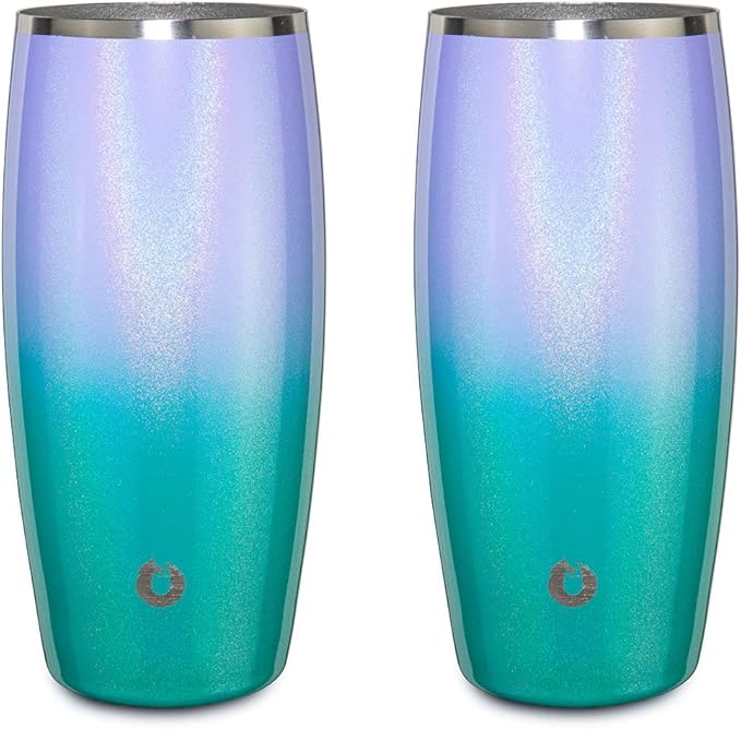 SNOWFOX Premium Vacuum Insulated Stainless Steel Beer Glass, Home Bar Accessories, Elegant Bartending, Lightweight Pint Glasses, Sleek Drinkware, Frosty Beverages Stay Cold, 18oz, Set of 2, Mermaid