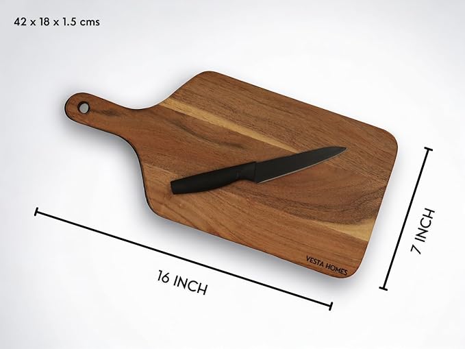 Vesta Homes Wooden Cutting Board for Kitchen/Chopping/Serving Board, Platter for Vegetables, Cheese and Charcuterie | Acacia Wood |16 * 7 Inches | Handmade in India