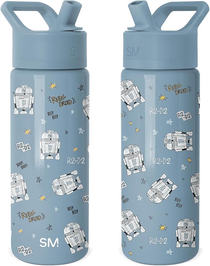 Simple Modern Kids Summit Water Bottle with Straw Lid | Star Wars 18oz Stainless Steel Cup Insulated Tumbler for Girls, School | R2D2 Rebel Droid