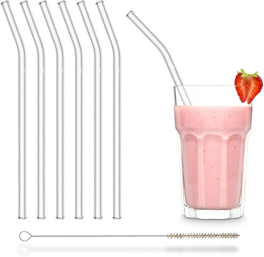 Halm 6 Pack Stanley 20oz bent Straws for Quencher, Cup & Tumbler - Glass Drinking Straw 9 inch - Plastic-Free + Cleaning Brush Clear Reusable & Dishwasher Safe - Made in Germany
