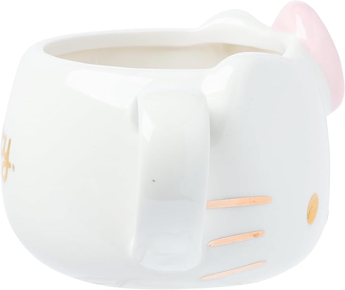 Silver Buffalo Sanrio Hello Kitty Light Pink Bow and Rose Gold Ceramic 3D Sculpted Mug, 20 Ounces