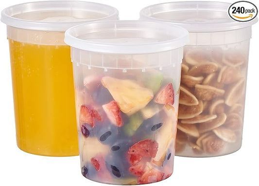 FULING 32oz Plastic Deli Containers, 240 Sets - Leakproof, Stackable, BPA Free, Microwavable, Freezer Safe