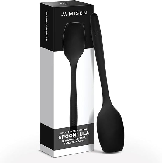 Misen Spoontula - Dishwasher Safe, Heat resistance, Nonstick Safe - Professional-Grade Versatile Kitchen Tool for Stirring, Spponging, Folding and Flipping - 4 Tools in One - Built to Last - Black