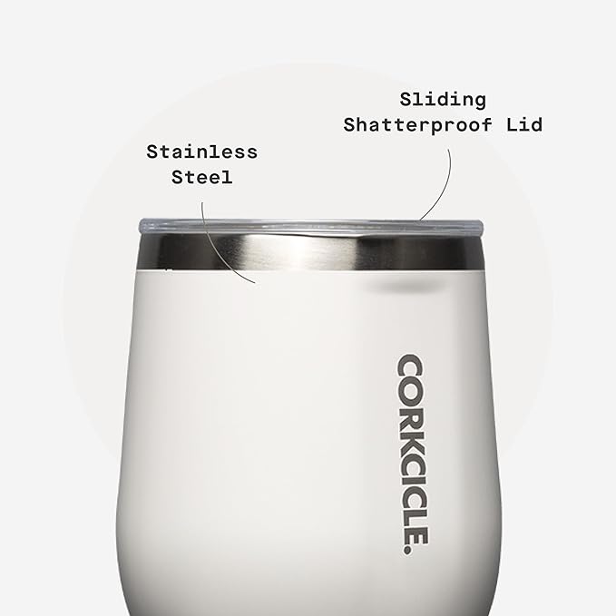 Corkcicle Stemless Wine Tumbler - Keeps Drinks Cold for 6 Hours - Triple-Insulated Stainless Steel - Non-Slip Base - Summer Drinkware Gift - Keeps Drinks Ice Cold - 12 oz - Oat Milk