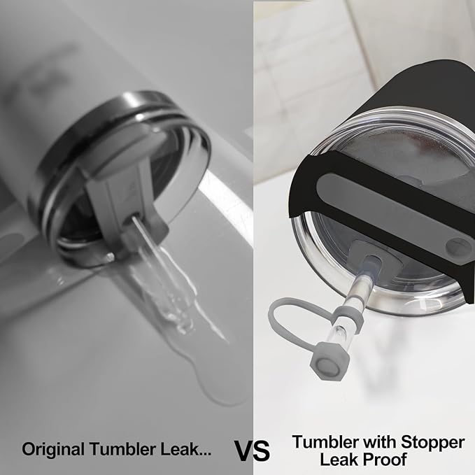 Silicone Spill Stopper Set Compatible with Stanley Cup 2.0 30oz & 40oz with Straw Cover (Set of 2, Grey)