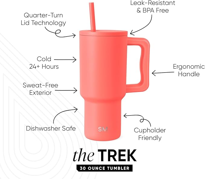 Simple Modern 30 oz Trek Tumbler with Handle and Straw Lid | Cup Holder Friendly Insulated Stainless Steel Travel Mug | Honolulu