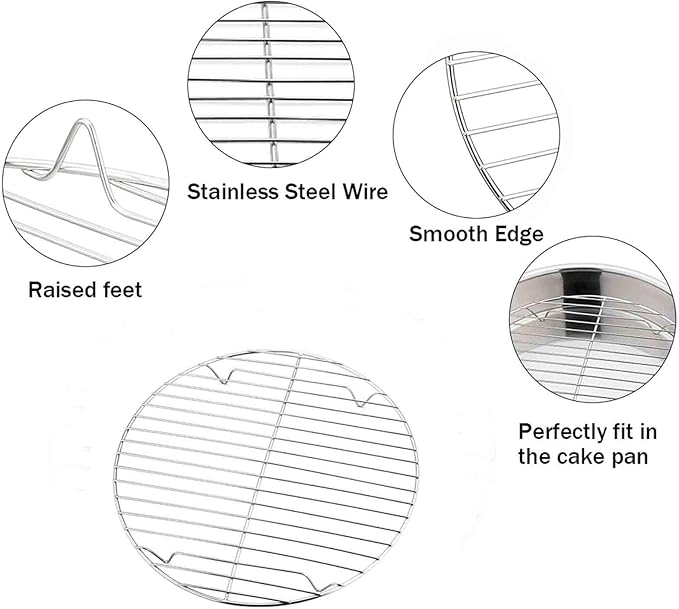 TeamFar Round Cooling Rack Set of 2, 7½ Inch Round Baking Steaming Roasting Rack Set Stainless Steel, Healthy & Dishwasher Safe, Mirror Finish & Rust Free