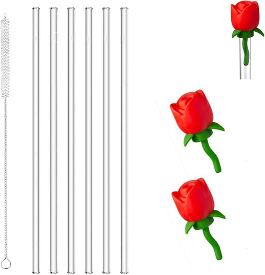 Straws for Stanley 40 oz Cup, Replacement Straw and Cute Straw Covers Compatible with Stanley Tumbler Straws, 6 Reusable Straws with 1 Cleaning Brush, Tritan, Clear
