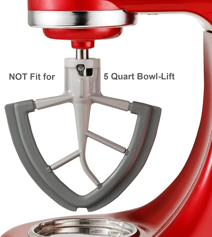Flex Edge Beater for KitchenAid Tilt-Head Stand Mixer, 4.5-5 Quart Flat Beater Paddle with Flexible Silicone Edges Bowl Scraper, Grey