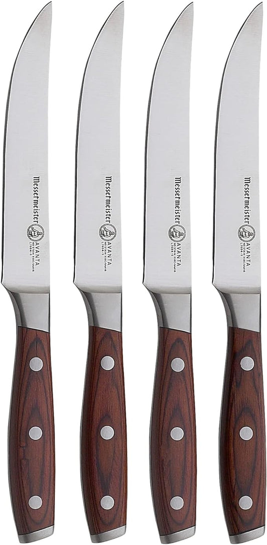Messermeister Avanta 5” Fine Edge Steak Knife Set - German X50 Stainless Steel - Rust Resistant & Easy to Maintain - Includes 4 Steak Knives