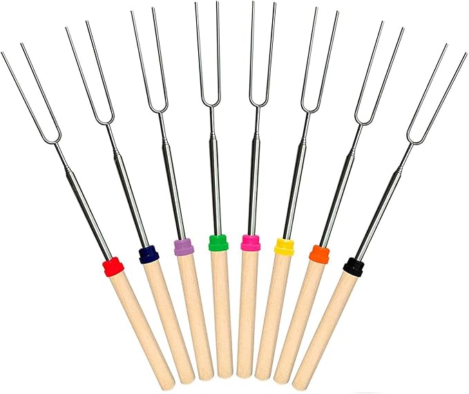 Marshmallow Roasting Sticks 8Pcs Extendable 32inch Long Metal Barbecue Skewers For Grilling Set,Telescoping Smores BBQ Forks, Fire Pit Sticks for Hot Dogs,Camping,Bonfire