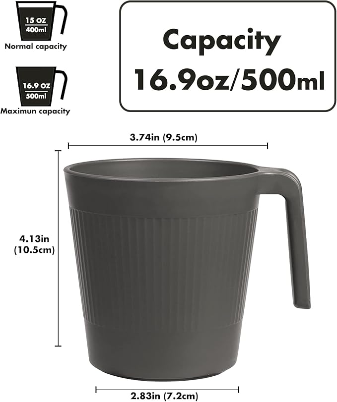 shopwithgreen Coffee Mugs Set of 8, Plastic Coffee Cups Set, 17 OZ Unbreakable Coffee Mugs with Handle Reusable Camping/Dorm/RV Drinking Cups for Adults/Kids Microwave & Dishwasher Safe