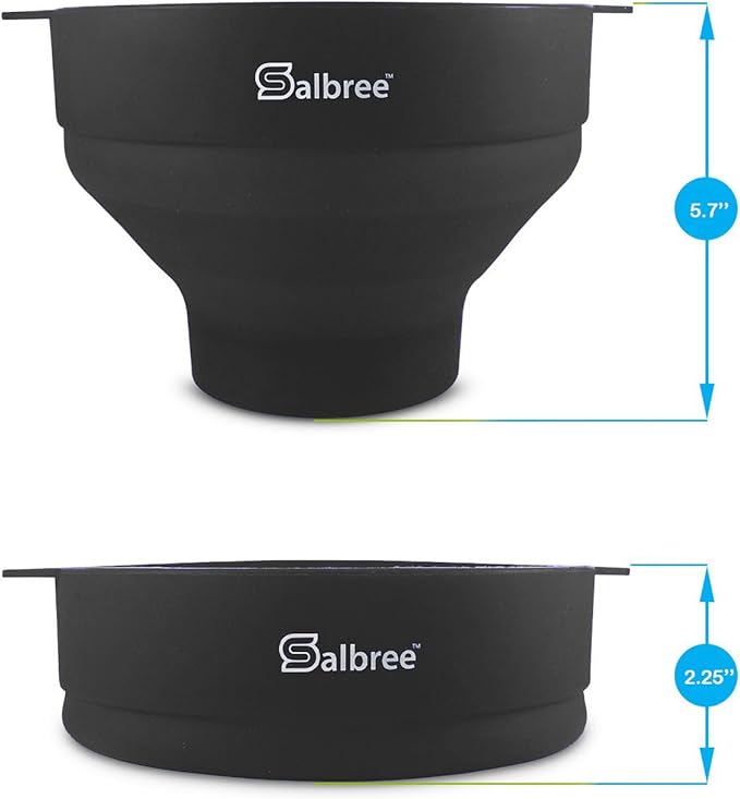 The Original Salbree Collapsible Silicone Microwave Popcorn Popper Maker Machine, Microwavable Bowl Holds 16 Cups, Uses Hot Air and Oil Always Optional - The Most Colors Available (Black)