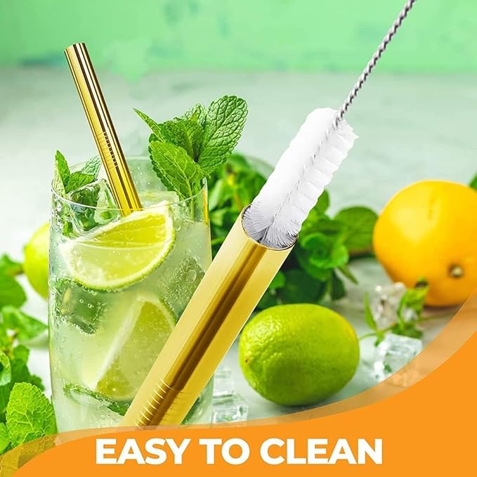 Vinaco 8.5" and 10.5" Big Smoothie Straws & Milkshake Straws, 6 Pack Food-grade Stainless Steel Straws 0.4" Wide Mouth Straw for Smoothie, Milkshakes, Thick Drinks, Gold Metal Straws Reusable