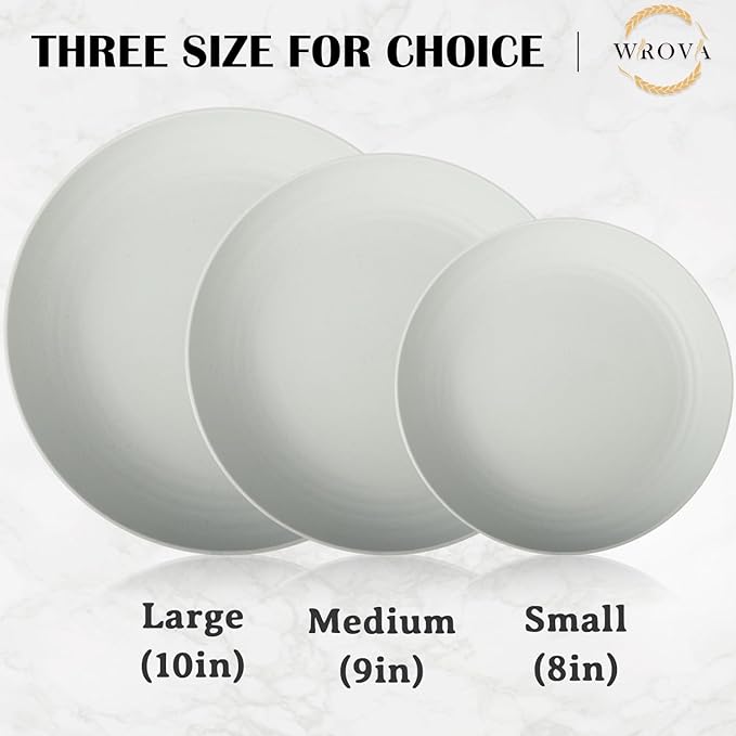 Wrova Wheat Straw Plates - 10 Inch Unbreakable Dinner Plates Set of 8 - Dishwasher & Microwave Safe Plastic Plates Reusable for Kitchen and Camping (Light Grey)