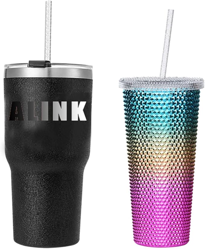 ALINK 12-Pack Reusable Plastic Clear Glitter Straws, 13 in Extra Long Straws for Stanley 40 oz Tumbler, 1 Gallon, 64/32 oz Water Bottles, Plus Brush