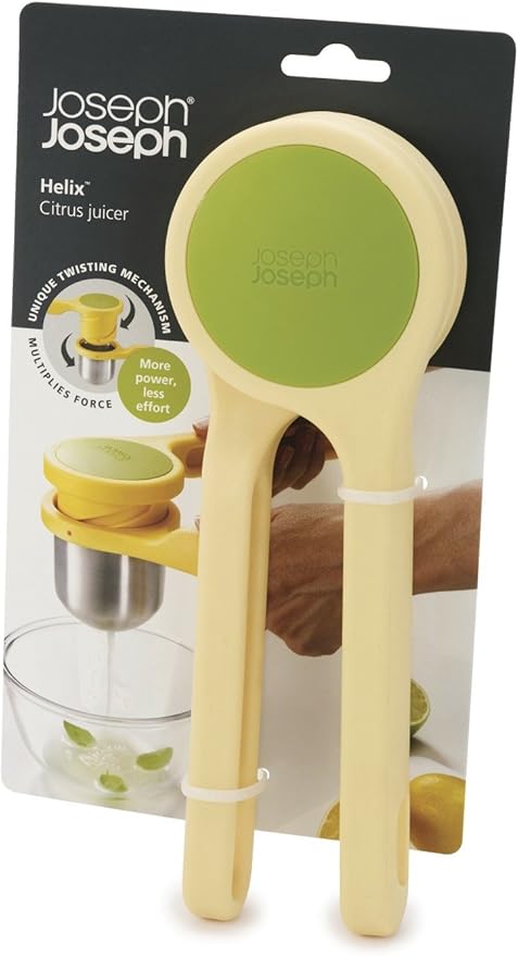 Joseph Joseph Helix Citrus Press Juicer, Ergonomic Twist action hand press, lemon/lime squeezer, BPA free - Yellow