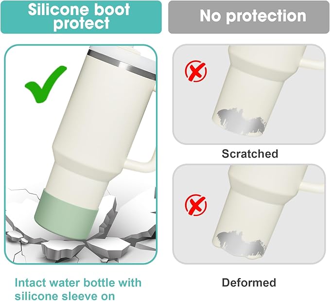 Upgrade 2PCS Protective Silicone Boot Bumper for Stanley Quencher Adventure 40oz 30oz IceFlow 20oz 30oz Tumbler, Water Bottle Bottom Sleeve Cover Accessories for Stanley Mug Cup(Dark Green)