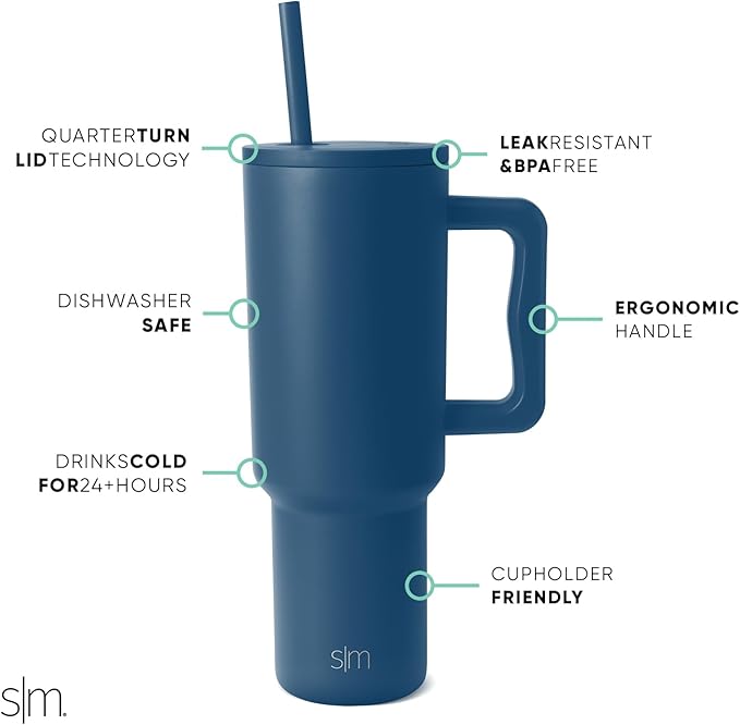 Simple Modern 40 oz Trek Tumbler with Handle and Straw Lid | Cup Holder Friendly Insulated Stainless Steel Travel Mug | Slumberland