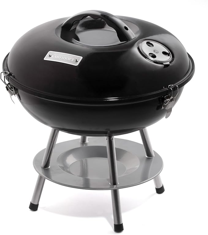 Cuisinart 14" Portable Charcoal Grill, Tabletop Outdoor Small Grill with Locking Lid and Dual Vents, Chrome Plated Travel Size BBQ Perfect for Camping, Tailgates, Cookouts, Black
