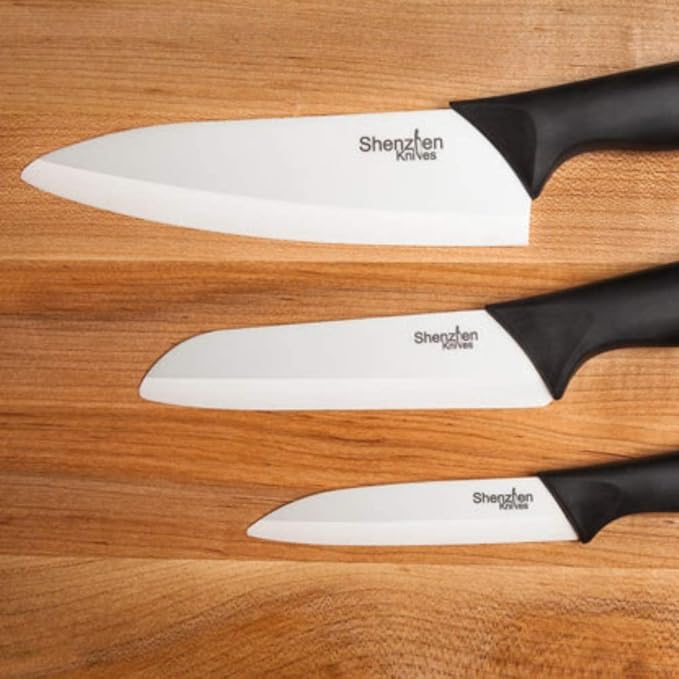 Shenzhen Knives White Ceramic Knife Set - 3-Piece Kitchen Knives Bundle: 6" Chef's, 5" Slicing, and 4" Paring Knife. Lightweight Kitchen Cutlery for Precision Slicing and Cooking