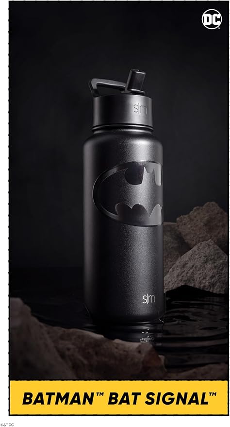 Simple Modern Batman DC Comics Water Bottle with Straw Lid Insulated Stainless Steel Metal Thermos | Gifts for Women Men Reusable Leak Proof Flask | Summit Collection | 32oz Batman Bat Signal