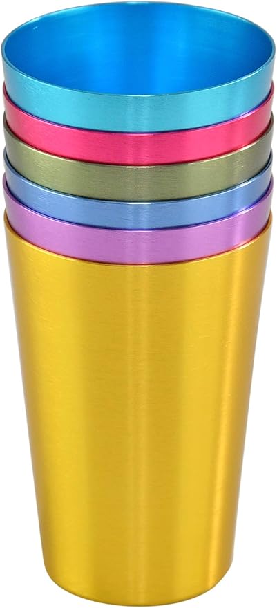 HOME-X Colorful Aluminum Drinking Cups Set of 6, Colored Metal Tumblers, Shatter Resistant, Stackable, 6 Metallic Colors- 12 Ounces