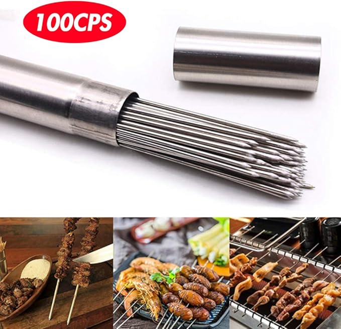 BigOtters Barbecue Skewers, 100PCS Metal Skewers for Grilling BBQ Needle Sticks for Meat Shrimp Chicken Vegetable Outdoor Cooking