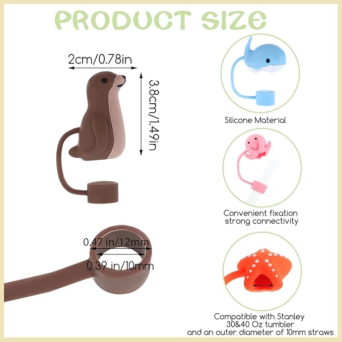 Stanley 30&40 Oz Tumbler Straw Covers - 8 Cute Silicone Caps in Various Shapes, Compatible With Marine Style Straws