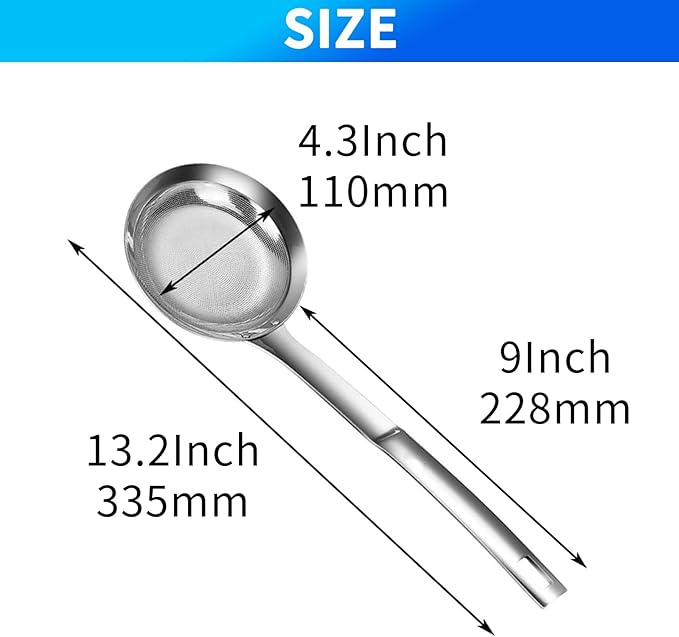 TBWHL Multi-functional Hot Pot Fat Skimmer Spoon - Stainless Steel Fine Mesh Food Strainer for Skimming Grease and Foam DIA 4.4"