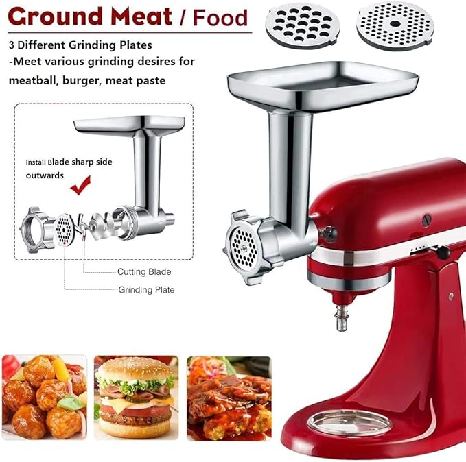 GVODE Meat Grinder Attachment for KitchenAid Stand Mixer, Meat Grinders Includes 4 Grinding Plates, 3 Sausage Stuffer Tubes, 2 Grinding Blades, For KitchenAid Mixer Attachments