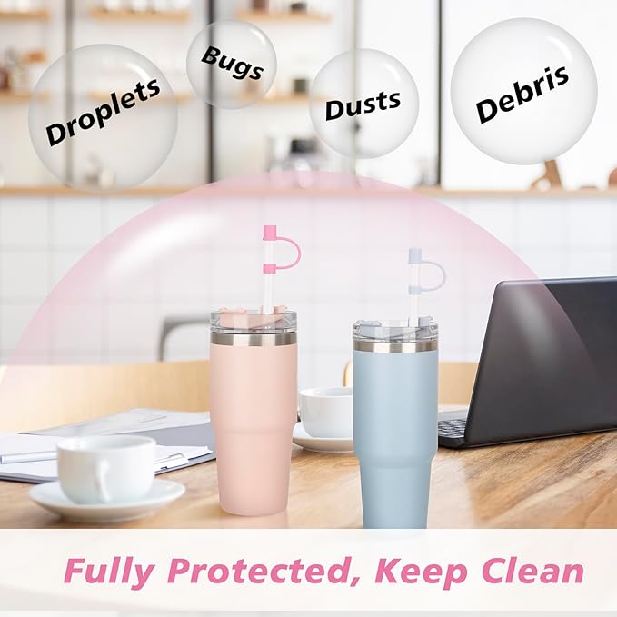Silicone Straw Replacement compatible with Stanley Cup, with Reusable Stopper Cover, 6-piece set Accessories Fit Stanley Quencher H2.0 14/20/30/40 oz Tumbler with Handle
