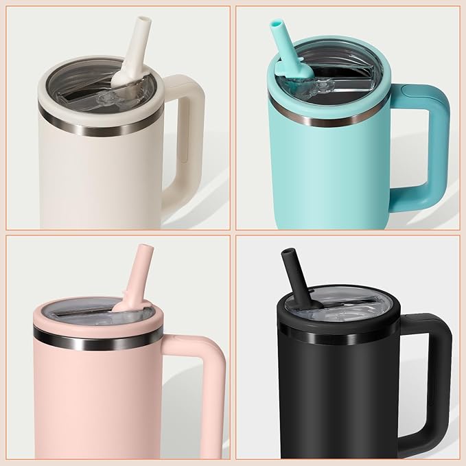 40oz Flip Straw Leak Proof Lid for Stanley H2.0 Quencher Protour Tumbler, 2 Pack Spill Proof Lid Replacement Straw Cover Top for 40 OZ Stanley Cup Accessories (Ash, Light Nectarine)