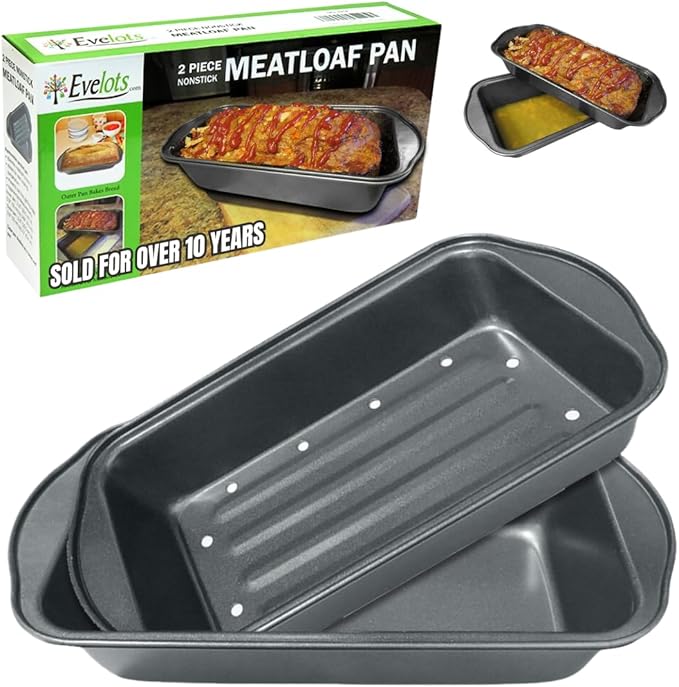 Evelots Meatloaf Pan-Drains Fat-Non Stick-Cooking/Baking-More Flavor-2 Piece Set