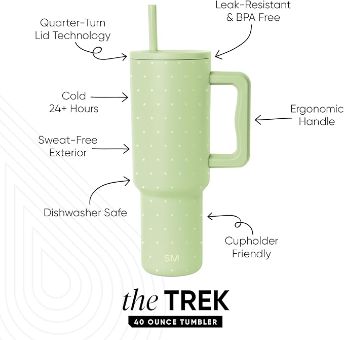 Simple Modern 40 oz Trek Tumbler with Handle and Straw Lid | Cup Holder Friendly Insulated Stainless Steel Travel Mug | Pistachio Dots