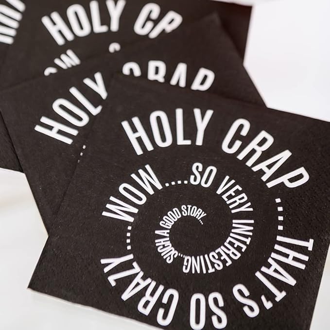 Twisted Wares - Funny Cocktail Napkins - Holy Crap That's So Crazy Wow So Very Interesting Such a Good Story - Boutique Cocktail Napkins - Perfect for any Celebrations 5"X5" (20 Pack)