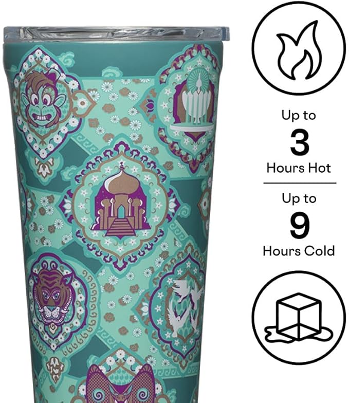 Corkcicle Disney Princess Tumbler - Insulated Stainless Steel Travel Cup - Cold & Hot Drinks - Reusable & Durable - Spill Proof Lid - Non-Slip Silicone Base - Easy Grip - BPA Free -16 oz - Jasmine