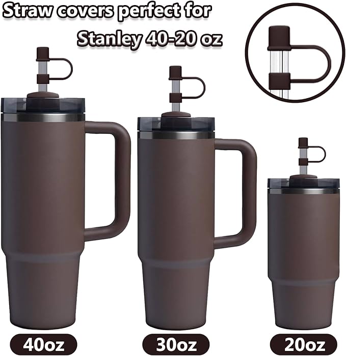 6PCS Silicone Straw Covers Cap Compatible with Stanley Cup 30-40 oz Tumbler with Handle 10mm Straw Toppers Reusable Cover for Stanley Cup Accessories（Coffee-Color）