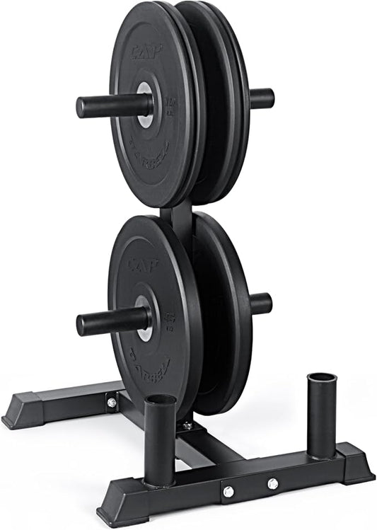 CAP Barbell 2-Inch Olympic Bumper Plate Weight Set with 6 Post Rack | 100-370 lbs | Multiple Options