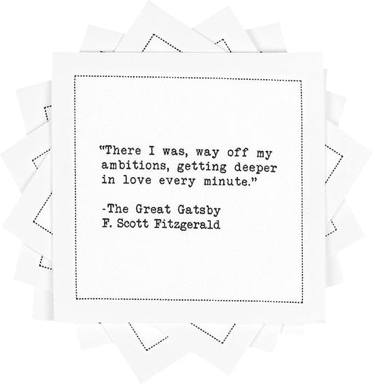 Five Star Romantic Quotes | White Cotton Cocktail Napkins | 50 Luxury Disposable Beverage Napkins with Witty Bar Quotes | Drink Napkins for Parties, Bars, Weddings & Game Nights