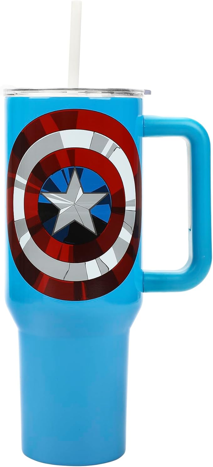 Bioworld Marvel Captain America Costume & Shield Blue 40 Oz Stainless Steel Tumbler
