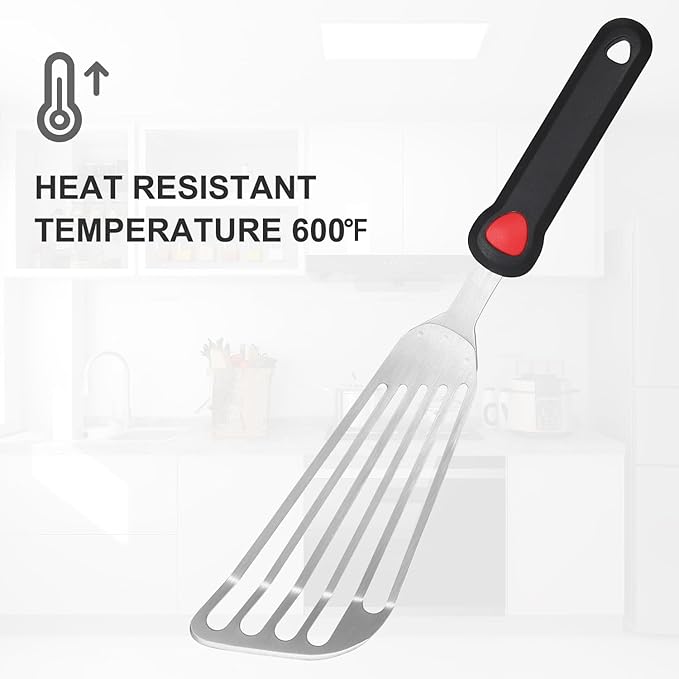 KSENDALO 13.15" Fish Spatula Stainless Steel with Silicone Handle, Flexible Slotted Egg Spatula with Thin Blade for Easier Cooking Flipping Frying Grilling Egg Fish Meat or more