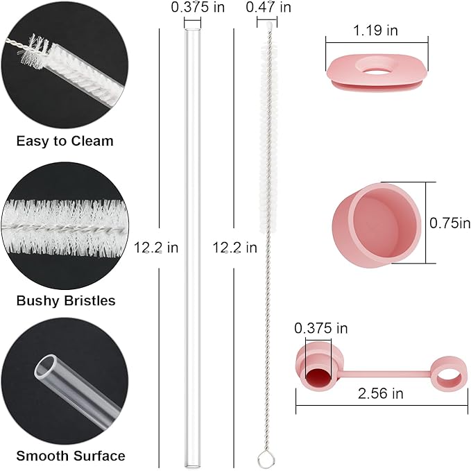 Replacement Straw Cover Spill Stopper Accessories for Stanley Cup 40 oz 30 oz Quencher, Tumbler Accessories of 6 Clear Straw with Cleaning Brush, 2 Silicone Cover Cap, 4 Leak Sproof Plug for Stanley