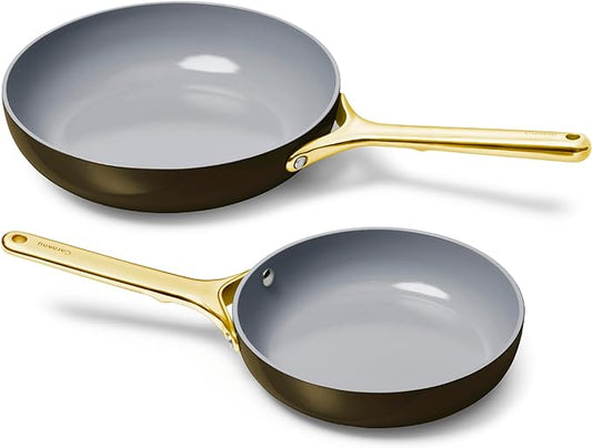 Caraway Fry Pan Duo - Nonstick Ceramic Frying Pan (8" & 10.5”) - Non Toxic, PTFE & PFOA Free - Oven Safe & Compatible with All Stovetops (Gas, Electric & Induction) - Black