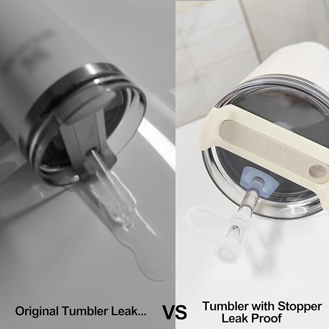 Silicone Spill Stopper Set Compatible with Stanley Cup 2.0 30oz & 40oz with Straw Cover (Set of 2, Clear)