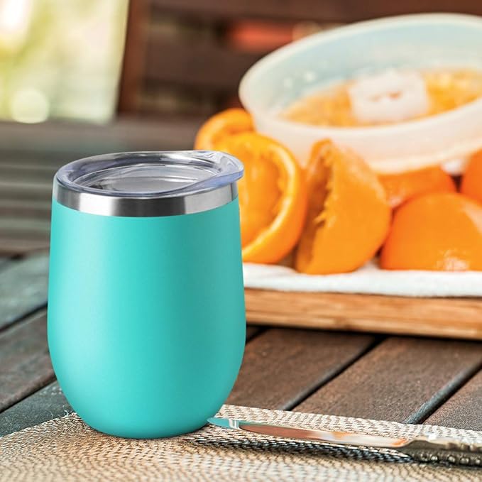 HASLE OUTFITTERS 12oz Wine Tumbler with Lid Stemless Wine Glasses Double Wall Vacuum Travel Mugs stainless steel Coffee Cup for Cold & Hot Drinks Wine Coffee Cocktails Beer (12oz-Light Blue, 1 Pack)