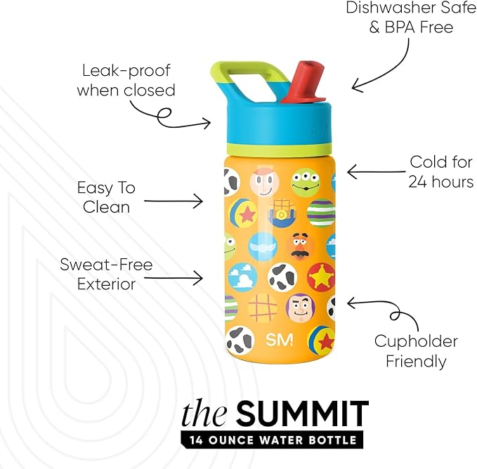 Simple Modern Kids Summit Water Bottle with Straw Lid | Disney Toy Story 14oz Stainless Steel Cup Insulated Tumbler for Boys, Girls, School | Toy Story Circle Time
