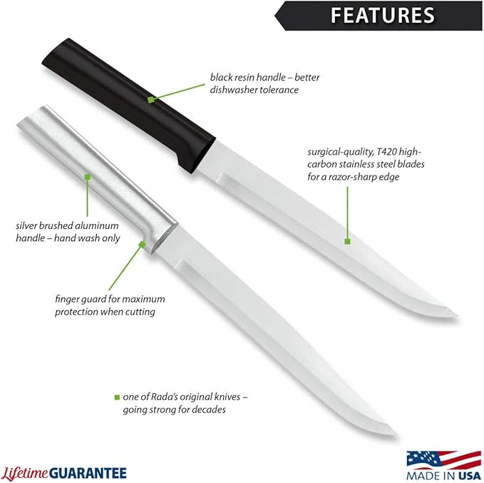 RADA Cutlery Slicer Knife (R107), 7" Stainless Steel Hollow Ground Blade, Made in USA, Silver Handle