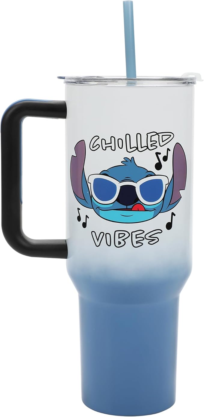 Bioworld Disney's Stitch Chilled Vibes 40 Oz Stainless Steel Tumbler With Handle